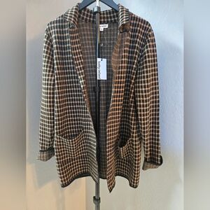 Kathy Ireland Open Front Gingham Knit Cardigan Sweater – Size M – NWT